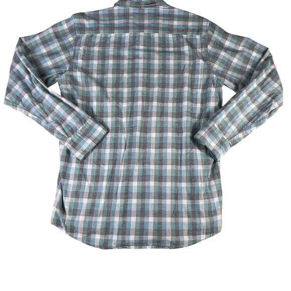 Wrangler Jeans Co Button Up Collared Shirt Men's M Blue Green Plaid Long Sleeve - Picture 7 of 8